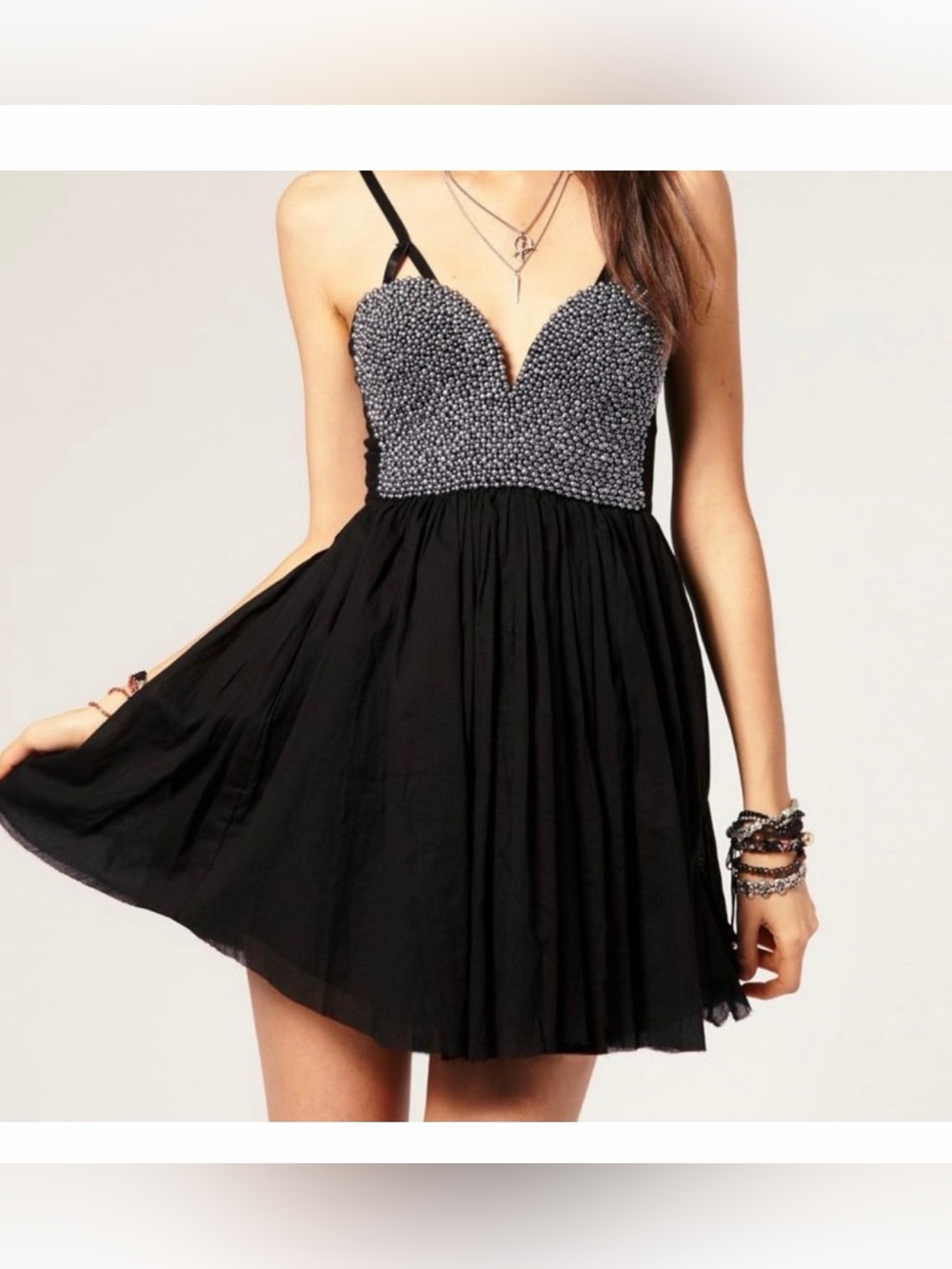 One Teaspoon Black Mini Dress with Beaded pearls Bust